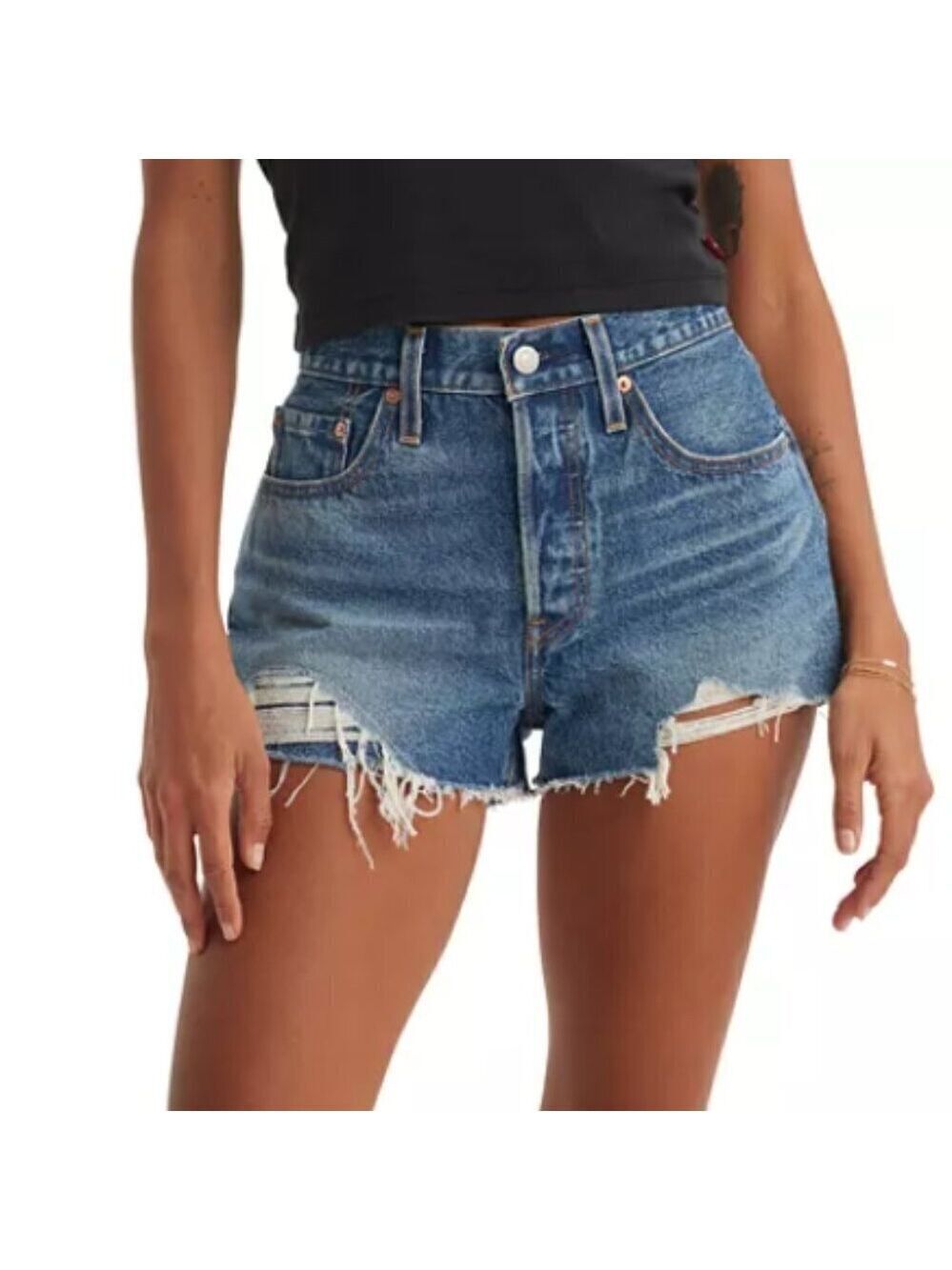 Levi’s 501 Premium Denim Shorts Size 29 Distressed Dark Wash Button Fly